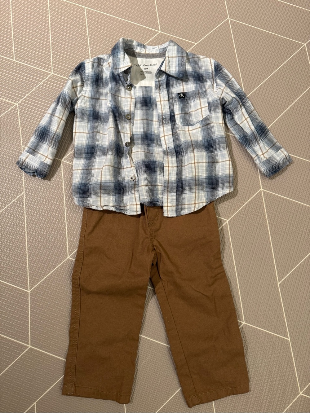 Calvin Klein Jeans Baby Boy Blue Plaid Button-Up Shirt and Pant Set